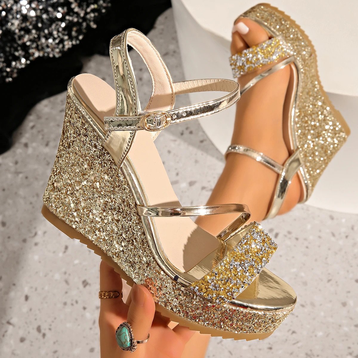 

Women Sandals Leather Weave Wedge Sandals Women Fashion Chunky Platform Shoes with Ankle Strap Summer Thick Bottom Beach Shoes