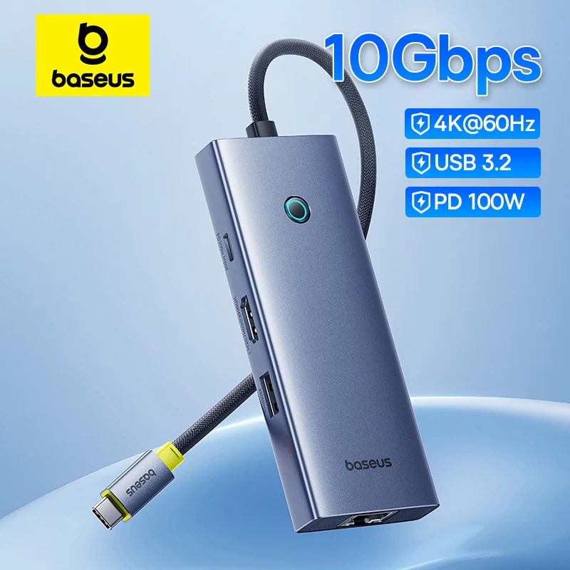 

Baseus USB C HUB 7-в-1 HDMI 4K 60 Гц адаптер 10 Гбит/с USB 3.2 Splitter RJ45 PD 100 Вт для MacBook Pro Air док-станция для ноутбука HUB