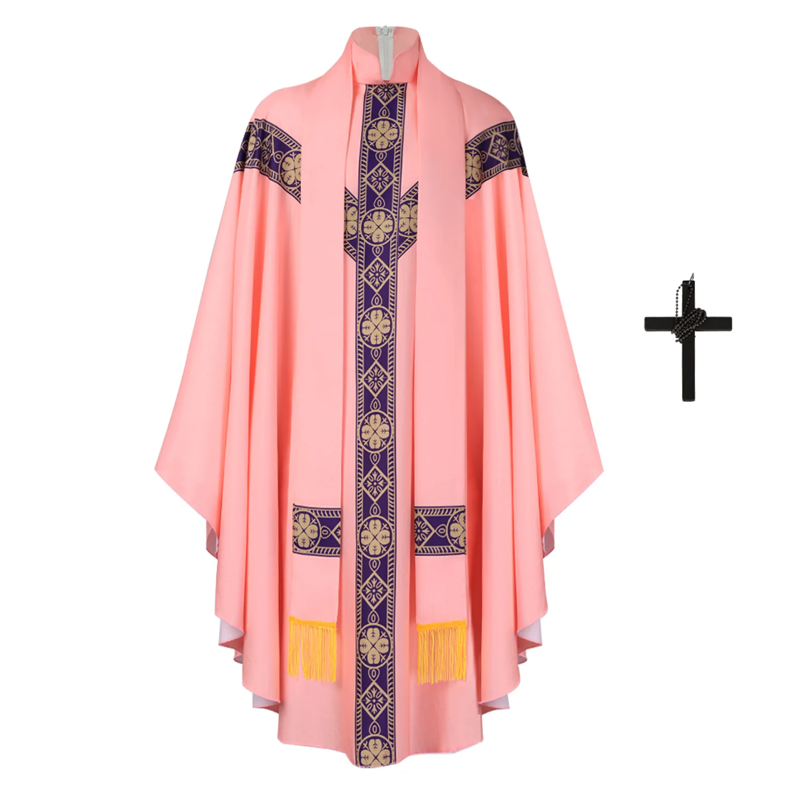 هالوين الكاهن تأثيري الاحتفال Chasuble الكنيسة الكاثوليكية الأب الشامل سترة رداء مع شرابة رجال الدين رداء للرجال زي