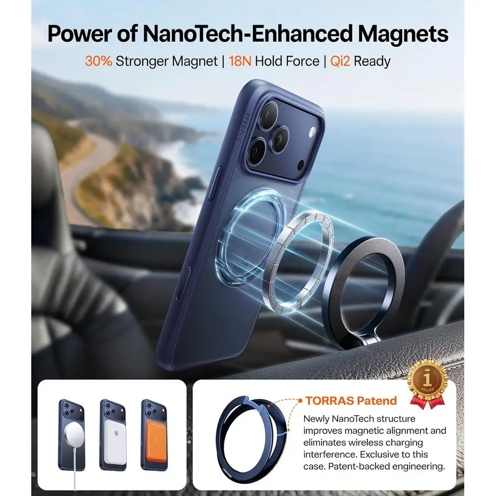 Verbeterde 360 magnetische standaard voor iPhone 17 Pro Max hoesje, geschikt voor MagSafe met ring, 4X Mil-grade bescherming, camerabediening, Tran