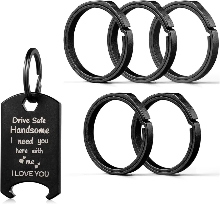 TC4 Titanium Key Chain Rings with Drive Safe Keychain, Engraved Car Key Pendant EDC Keyring Accessories Gift for Men Driver