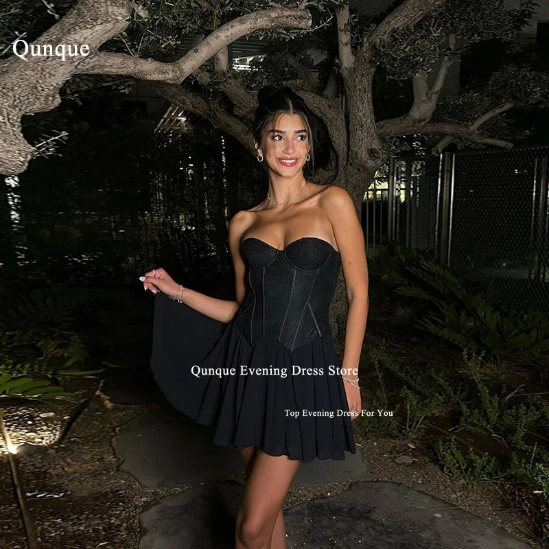 Qunque Sexy Off Shoulder Satin Black Prom Dresses Skirt Ruched Israel Evening Dresses Customized Elegant Party Gowns Vestidos