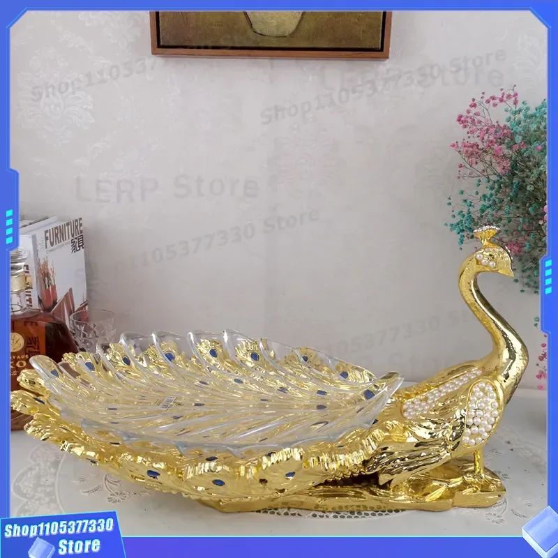 Modern Simple Resin Peacock Fruit Plate Pearl Decor for Dining Room Table Bedroom Study Home Ornament Model Display Piece