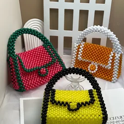 2023 nuove borse di perle di perline tessute a mano colorate acriliche banchetto moda Versatile Flip borsa da donna borsa di cristallo personalizzata