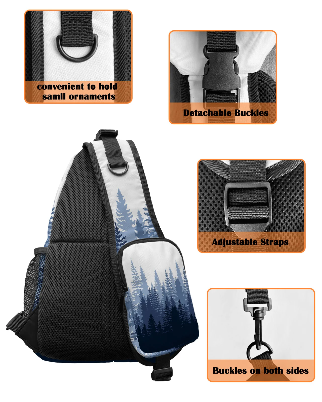 Bolsa Peito Abstrata Gradiente de Floresta para Homens e Mulheres, Bolsa Crossbody Casual, Sling Impermeável, Viagem ao Ar Livre, Escalada, Sling