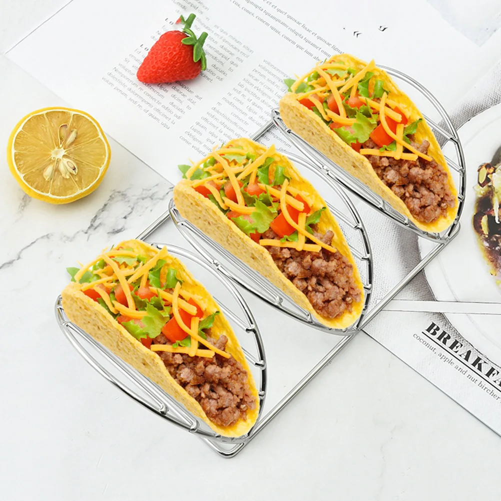 

Stainless Steel Taco Rack Stand Holder for Home Kitchen Pancake Burrito Chicken Rolls Crepe Baking Food Desktop Shelf Tray