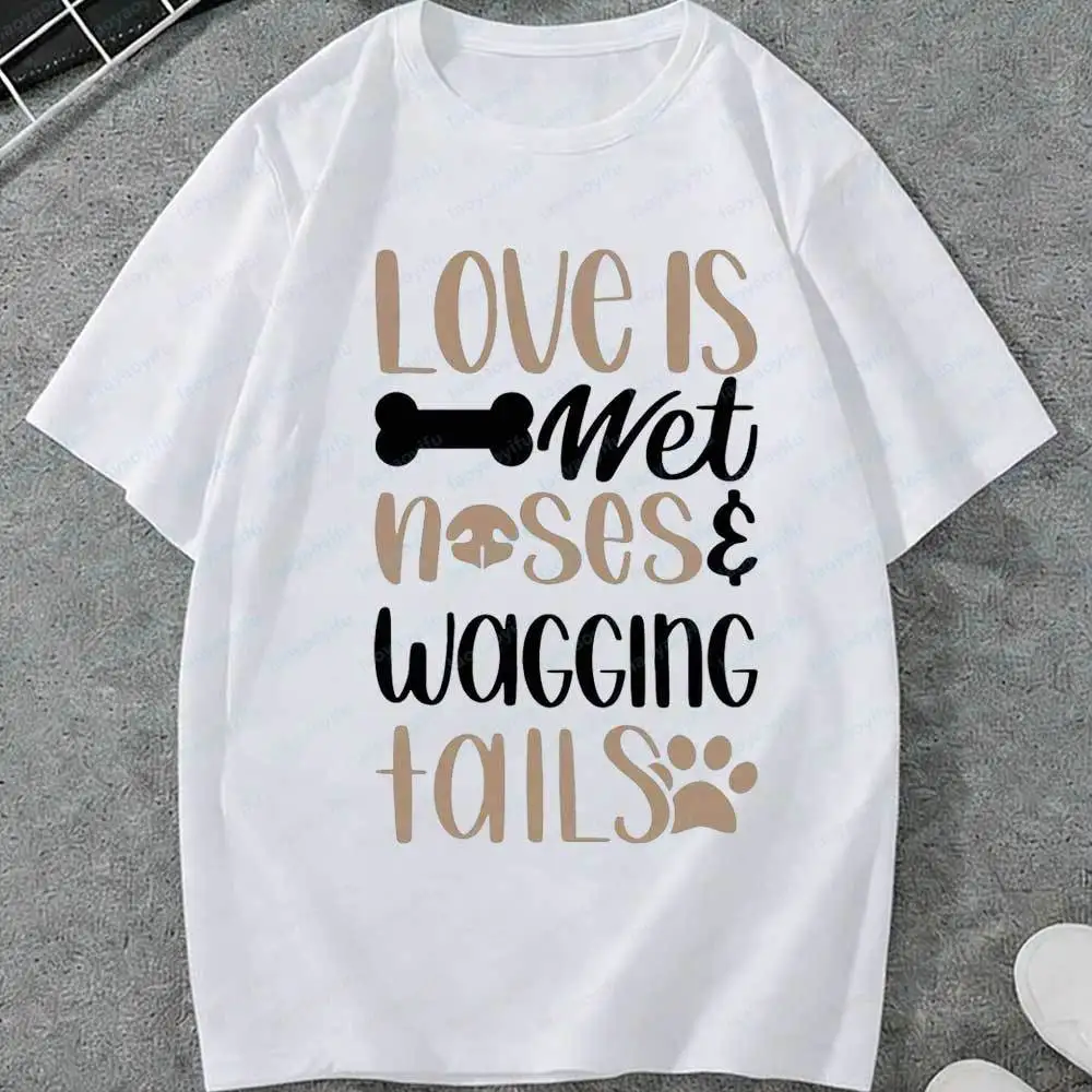 Love Is Wet Noses & Wagging Tails T-Shirt Men Dog Bone & Paw Print Graphic Tees Short Sleeve Cotton Tops Dog Lover Quote Shirts