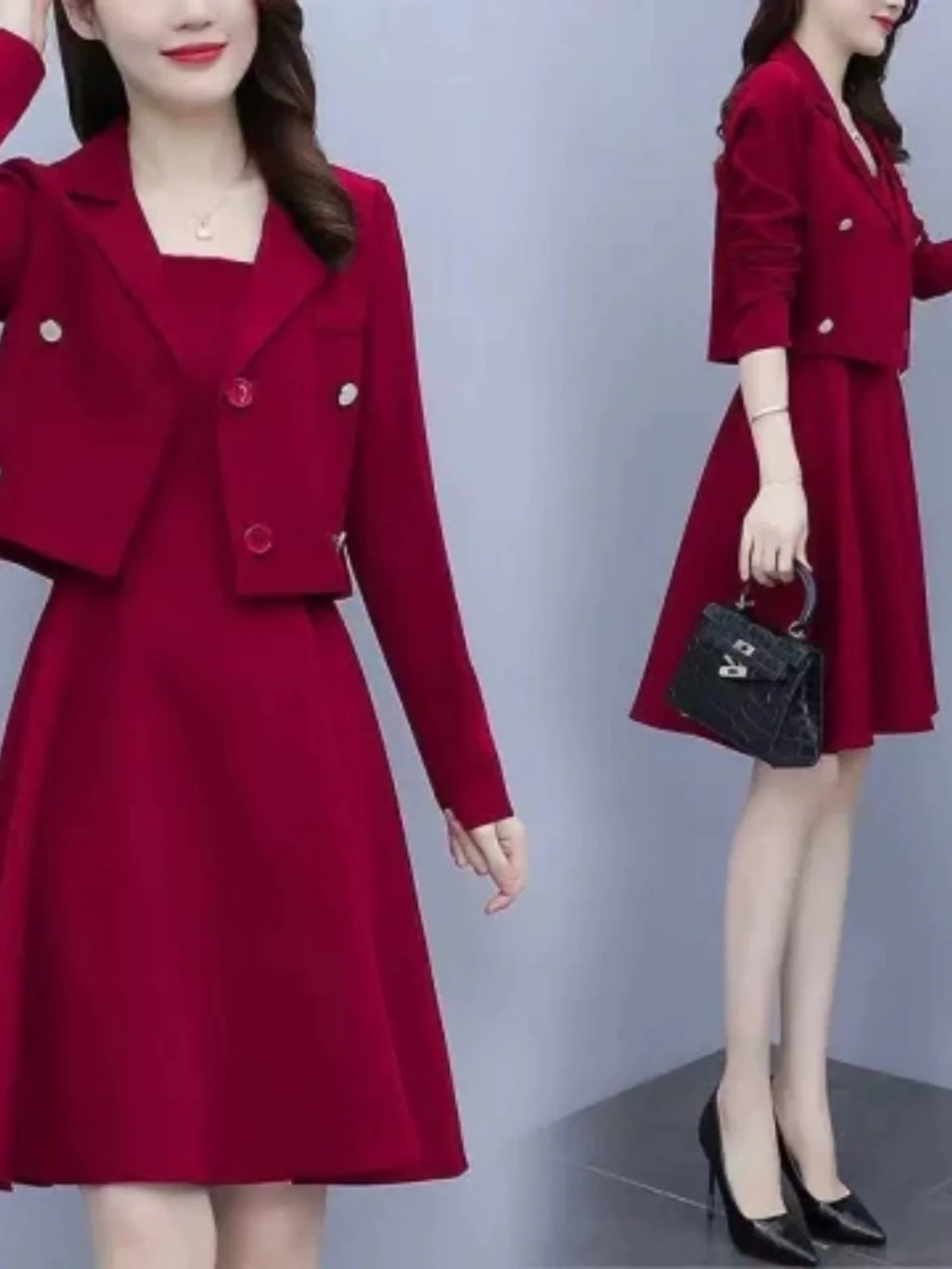 

plus Size Fashionable Slimming Suit Set with Dress Cover up Belly Spring Autumn 2024 Korean Style Long Sleeve A-Line Skirt