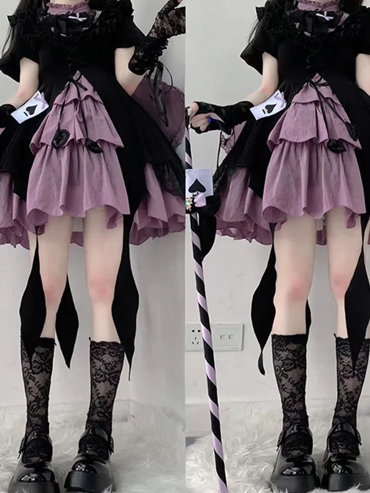 Japanese Black and Purple Bow Dress for Girl, Sweet Kawaii Princess Dress, Splicing Lolita Dress, New and Original