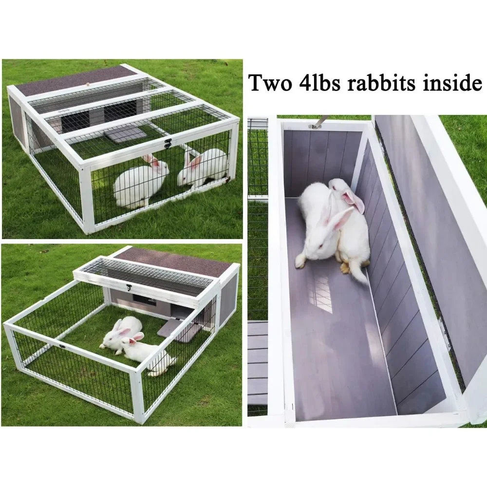 House Habitat Wooden Small Animal Hutch Enclosure Indoor/Outdoor (49 * 36 * 14(L*W*H), Grey + White Trim)