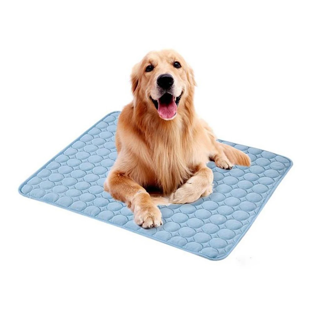 

Pet Cooling Mat Blue 50x40cm Summer Ice Silk Breathable Self Cooling Bed for Dogs Cats Travel Indoor Outdoor Use