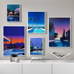 Hiroshi Nagai Palm Springs Sunset Pool Print Retro Japanese Pop Poster Home Decor Wall Art Canvas Painting Museum Pictures