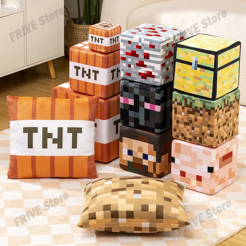 Cartoon Square Pillow Doll TNT Plush Pillow Cube Toy Character Model Plush Toys Home Decor Cute Gifts for Kids