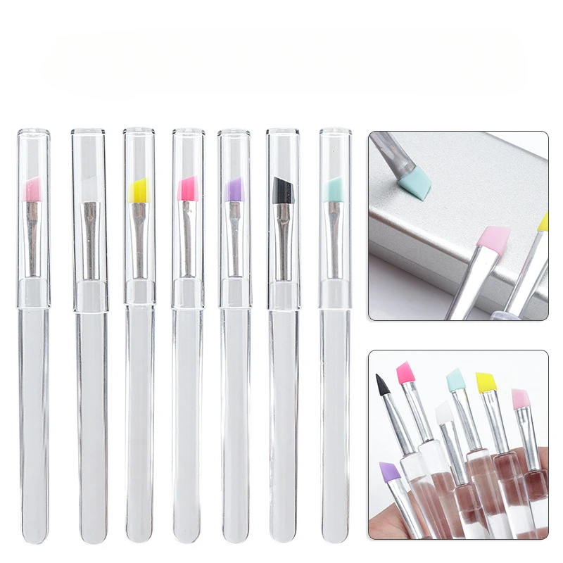 Transparent Silicone Makeup Diagonal Brush Portable Dustproof Belt Cover Eye Makeup Eyebrow Brush Makeup Lipstick Shadow Brush