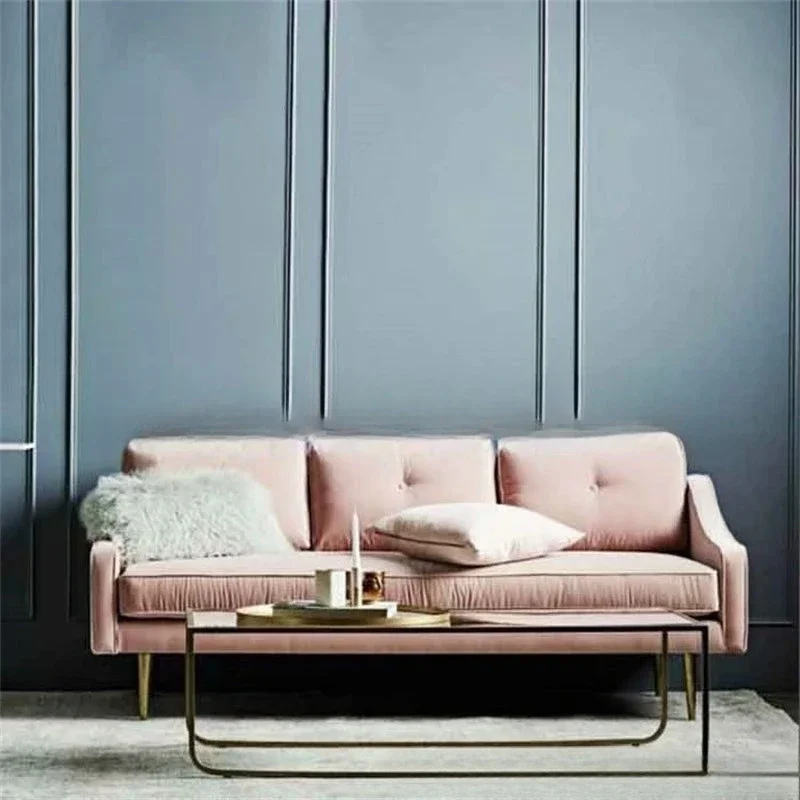 Nordic flannel buckle sofa furniture stainless steel leisure three-person sofa reception sofa