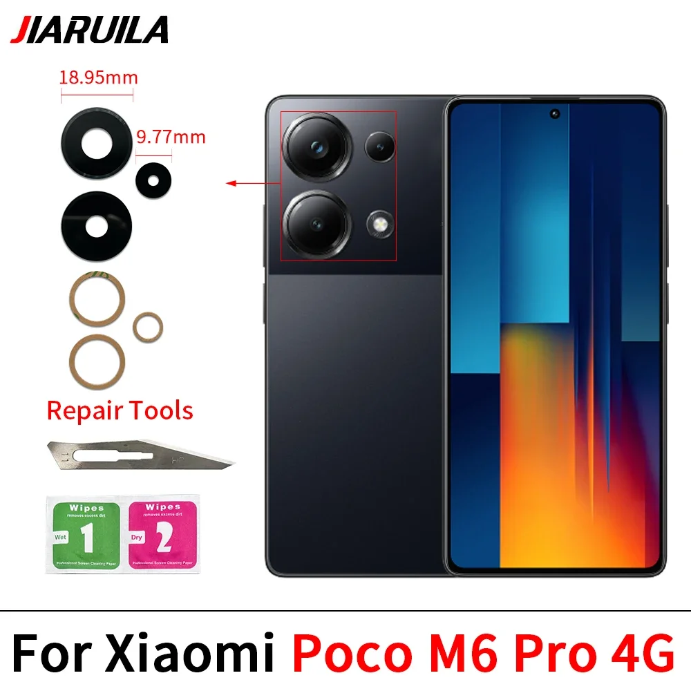 Объектив задней камеры для Xiaomi Poco F6 M6 5G M6 Pro X5 X6 Pro C40 F3 F4 X4 GT M4 M5S Стеклянный объектив камеры с клеем