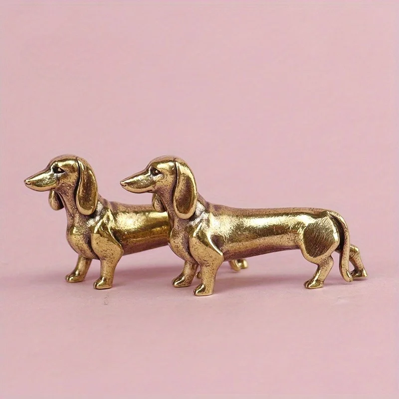 

Pure Copper Dachshund Statue Vintage Brass Figurines Home Decote Desktop Ornament Miniatures Antique Tea Pet Crafts Gifts