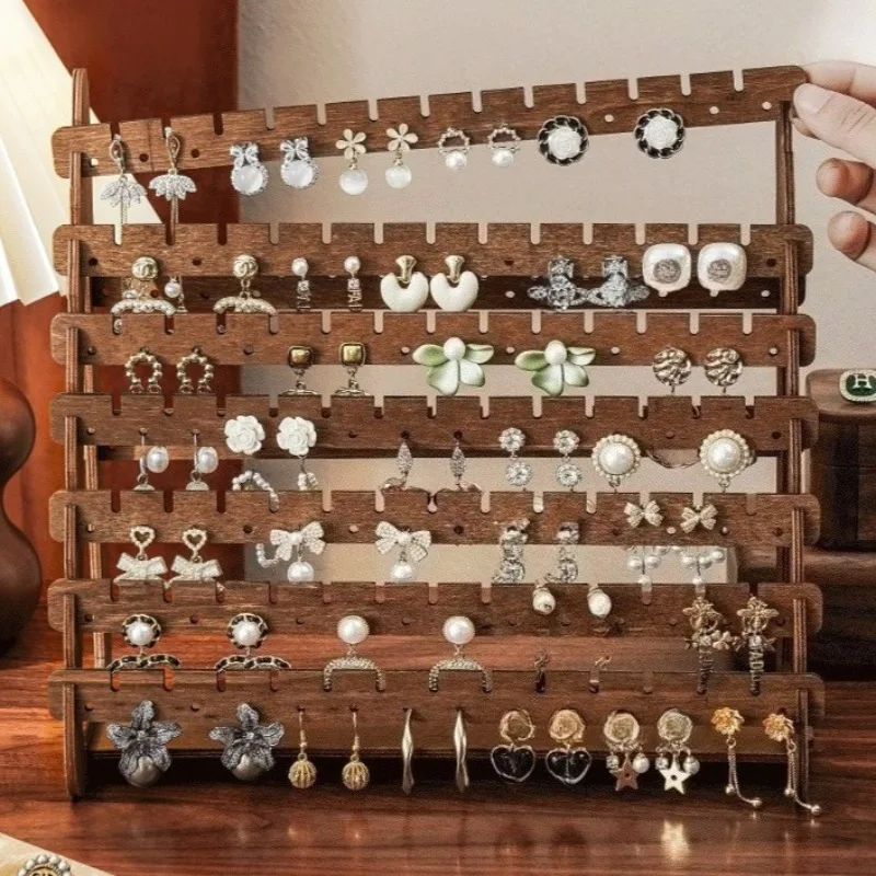 رف القرط الخشبي الأقراط الكبيرة عرض الرف بالجملة مجوهرات المنظم حامل حلية المحمولة حامل تخزين المجوهرات #4