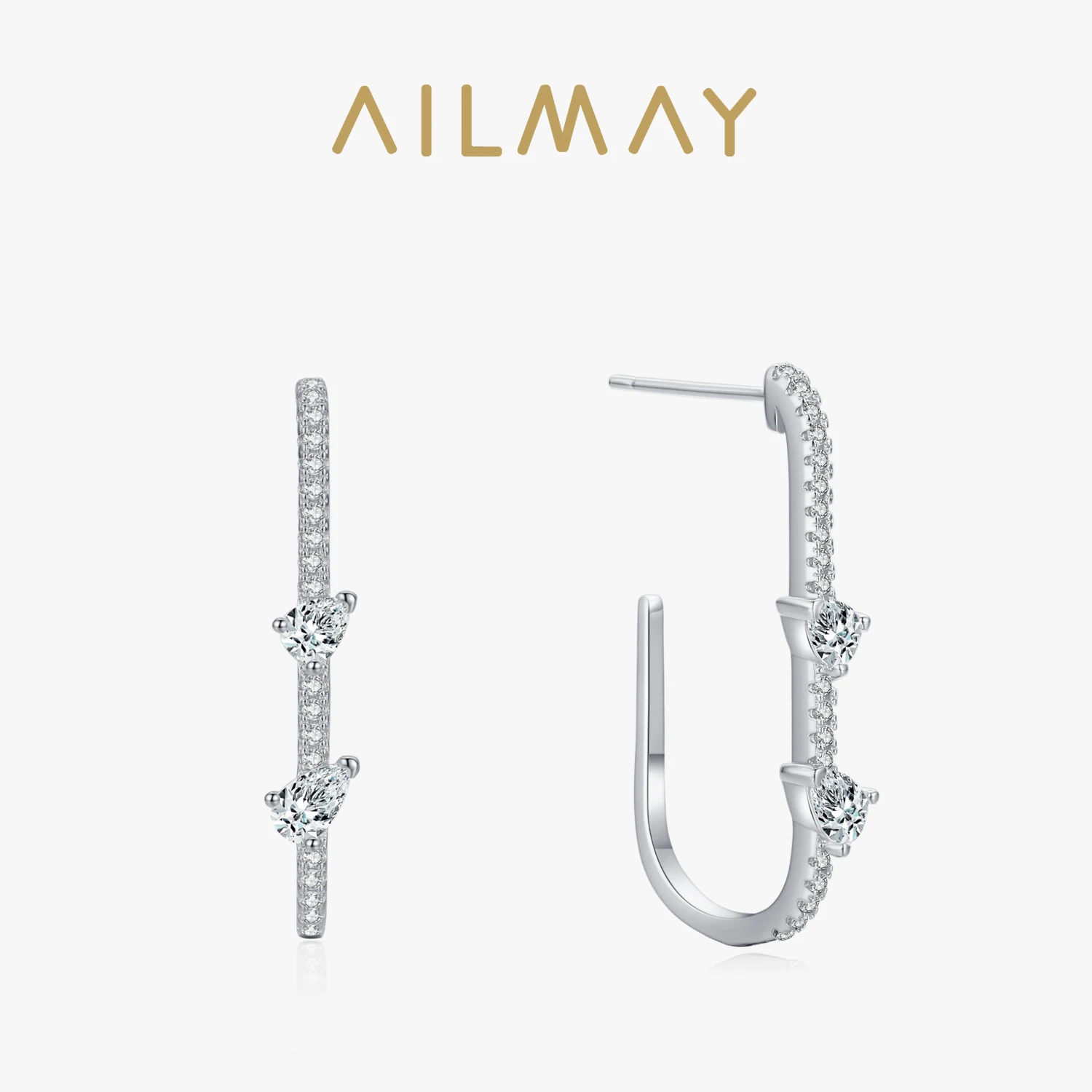 

Ailmay 100% 925 Sterling Silver Fashion Water Drop Shape Clear CZ Stud Earrings For Women Luxury Elegant Wedding Fine Jewelry