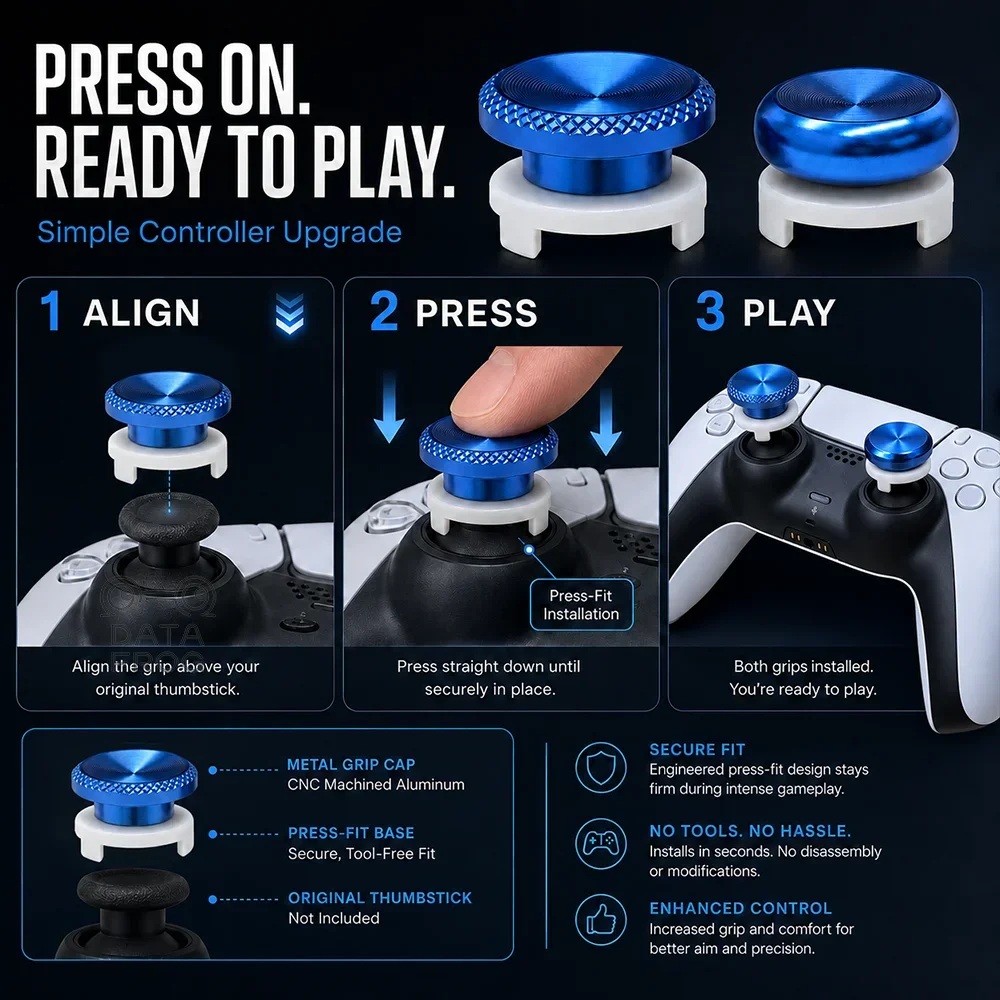 DATA FROG Metal Heightened Thumb Grips Analog Joystick Extender Caps For PS5 Edge PS5 PS4 PlayStation Controller Anti Slip Acc view 4