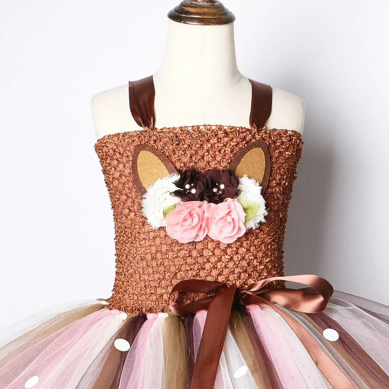AD1 아기 소녀 핑크 브라운 사슴 의상 어린이를위한 크리스마스 신년 드레스 어린이 순록 발레 Tutus 복장 Hai5@rD ~