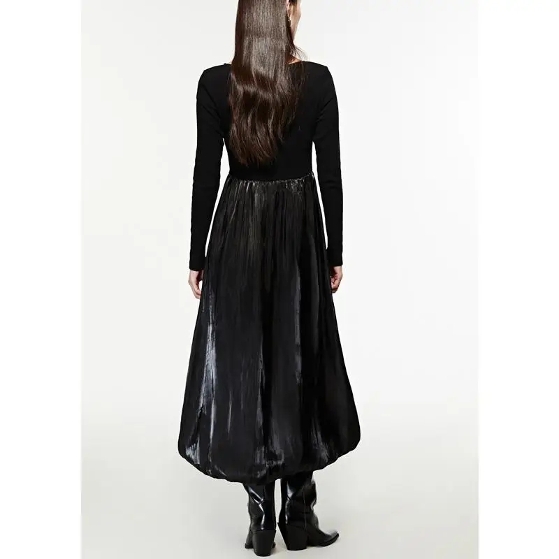 فستان نسائي طويل جديد للشتاء بتصميم A-line، ياقة مربعة، تنورة واسعة، أكمام طويلة، خصر مرتفع، نمط عملي، مصنوع من ألياف البوليس...