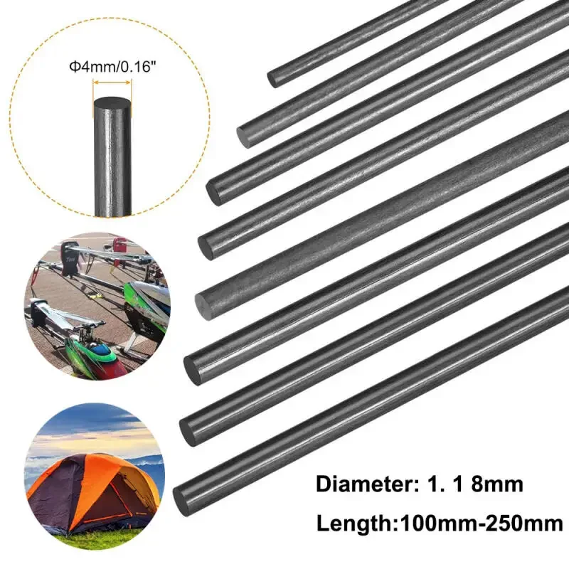 10pcs~1pc Solids Carbon Fiber Rod 18mm 14mm 12mm 8mm 3mm Reinforcement Rod high strength light weight for DIY Length 250mm 500mm