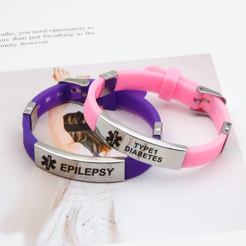 Braccialetti identificativi per avviso medico per diabete tipo 1 per uomo donna bambini braccialetti in silicone regolabili gioielli ICE SOS