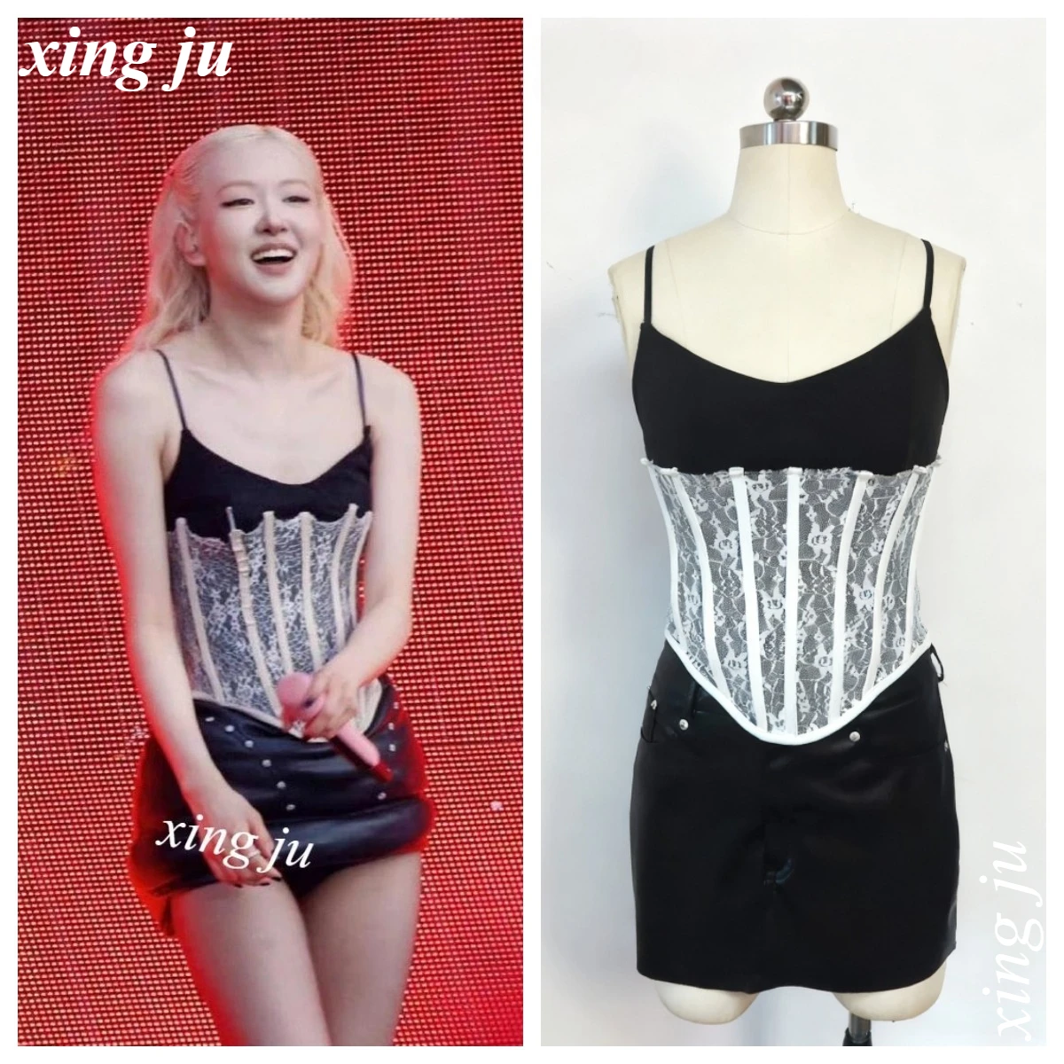 

Kpop Singer Concert Sexy Sling Lace Patchwork Vest Stage Performance Costume Slim Short Tops Women Nightclub DJ Jazz Dance Wear