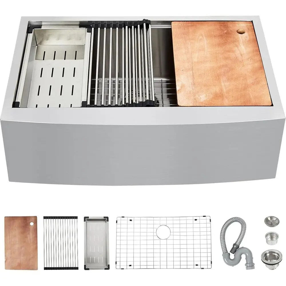 

Farmhouse Kitchen Sink, 304 Stainless Steel 30x22 Drop-In Sinks, Apron Front 16 Gauge Single Bowl Basin with Ledge & Accessories