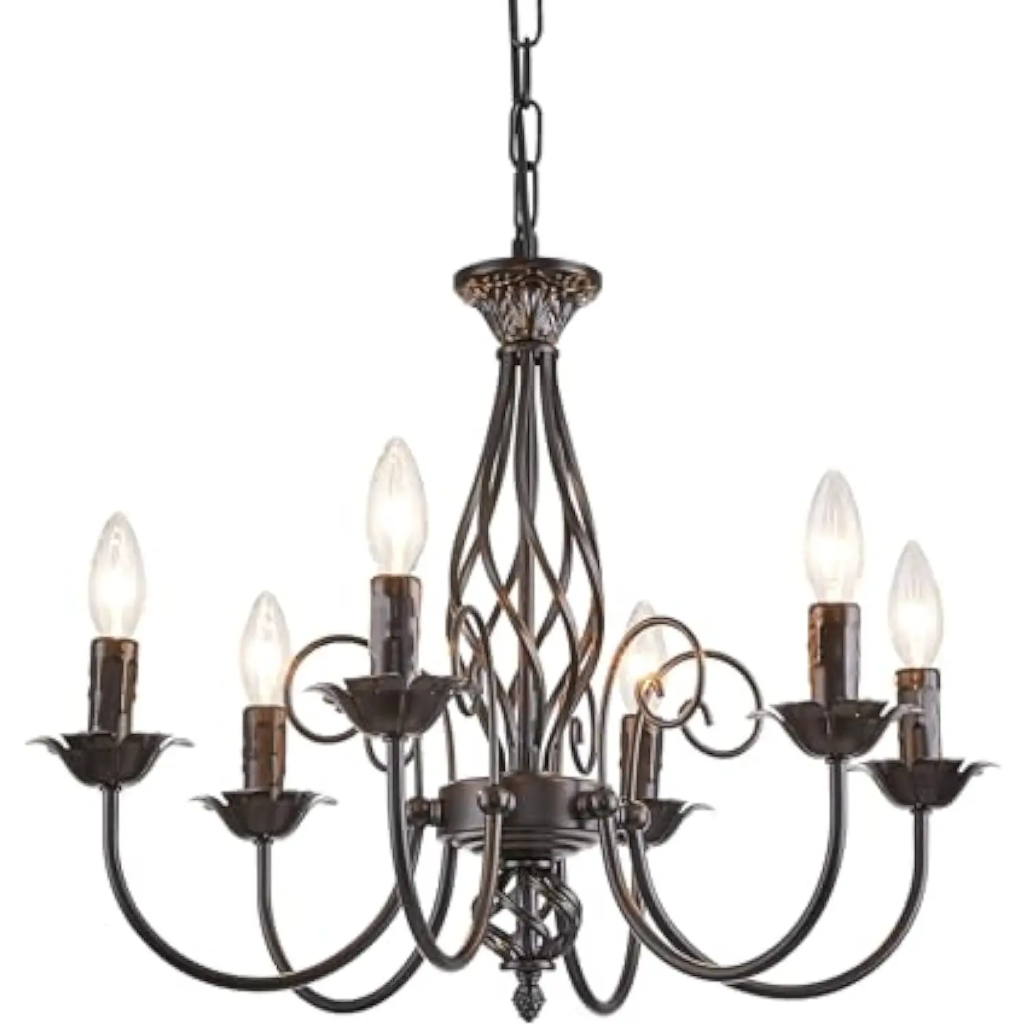 

6 Lights Vintage Black Chandelier for Dining Room, Living Room Farmhouse Rustic Pendant Light Fixture Metal French Country Hang