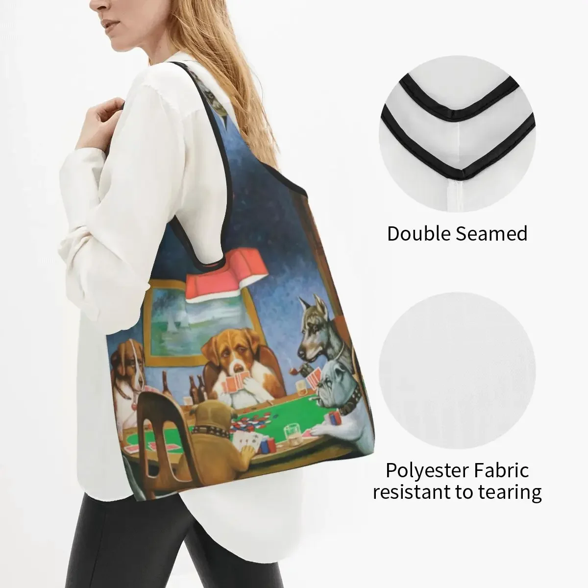 Dogs Playing Poker Groceries Shopping Tote Bags Women Funny Shoulder Shopper Bags Large Capacity Handbag