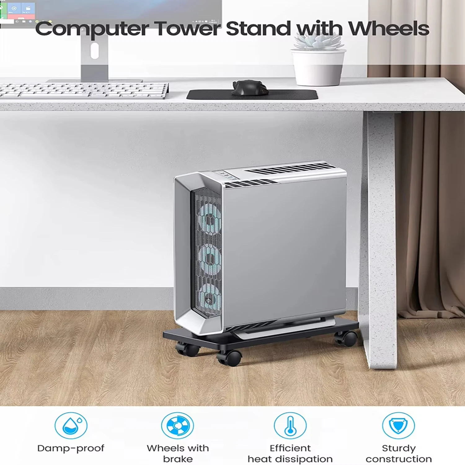 Steel Mobile CPU Stand Computer Tower Stand Holder Carts with Locking RollingCaster Wheels  Floor Carpet Gaming  Case