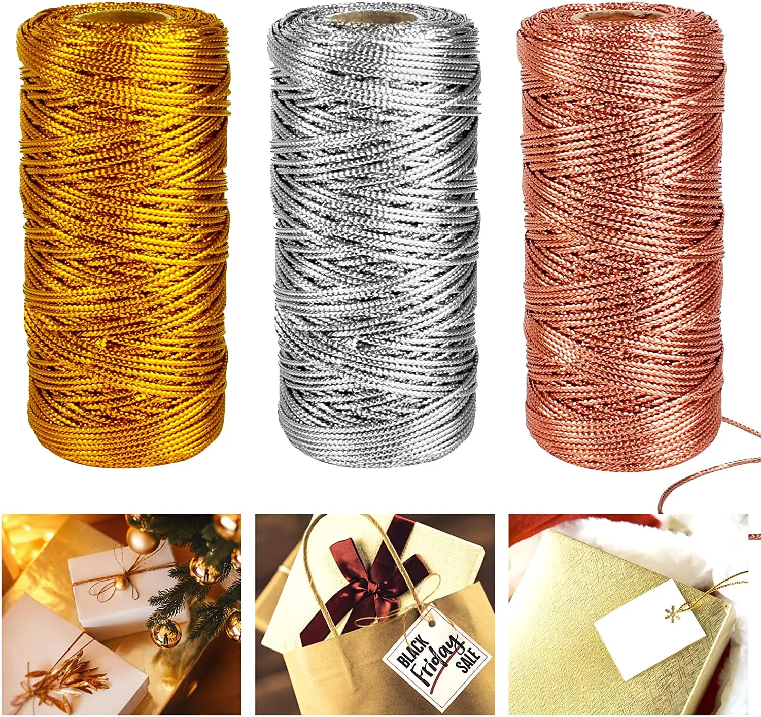 100 m/rotolo filo metallico cavo oro argento Macrame corda corda confezione regalo corda avvolgente per fai da te intrecciata