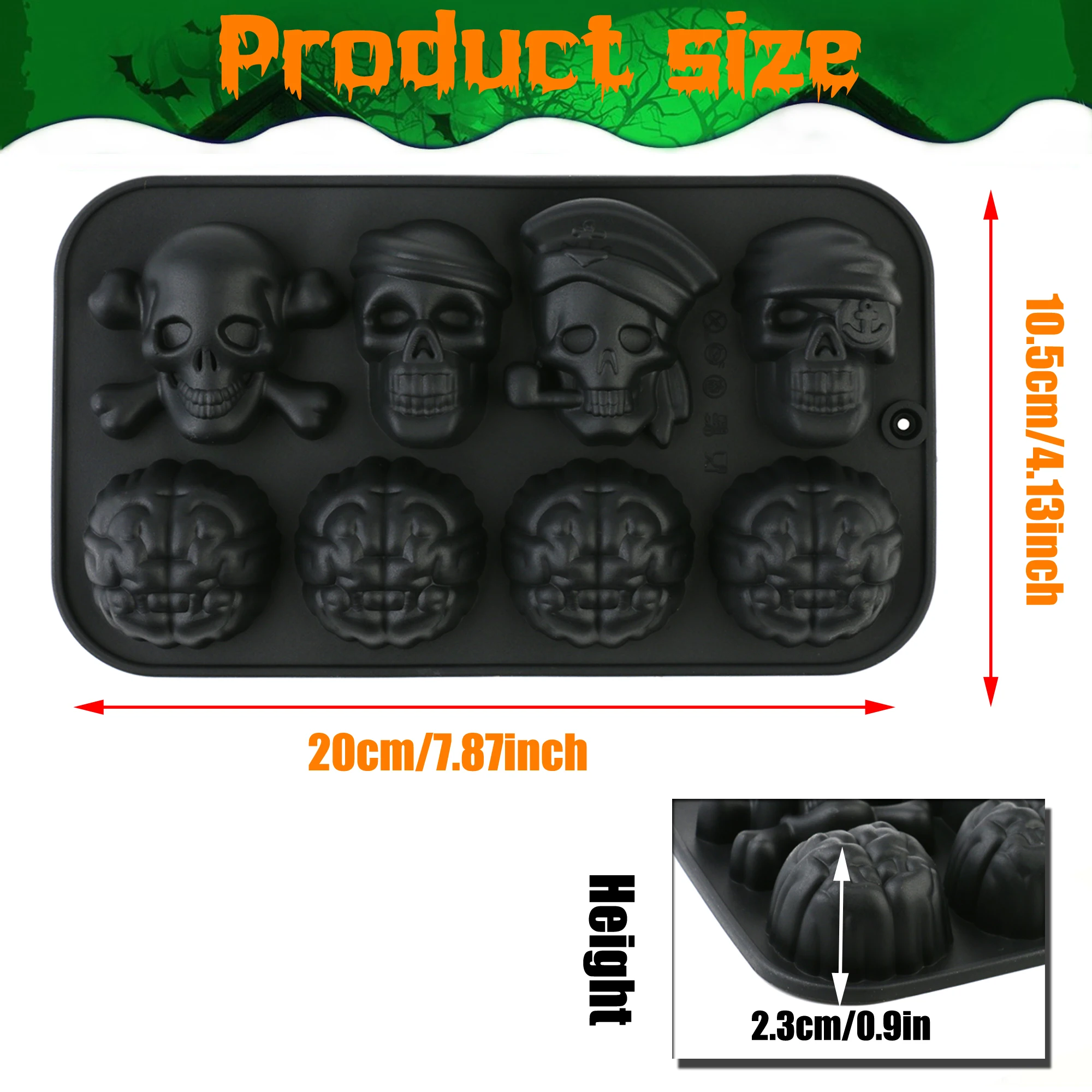 Creative Black Skull-Shaped Silicone Ice Mold, Featuring Two Types of Shapes: Skull and Brain, Made of Food-Grade Silicone, Non-Stick and Easy to Demold, Can Be Used to Make Cocktail Ice Cubes, Chocolate, Candy, Dessert Decorations, Etc., Halloween Themed, Party Ice Cube Tools, Ice Making Tools for Beginners, Summer Ice Cube Making