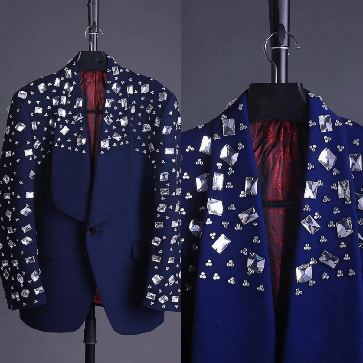 

Luxury Men's Wedding Blazer Crystal Shawl Lapel Tuxedos Slim Fit Groom Wear Evening Prom Customize Only One Coat