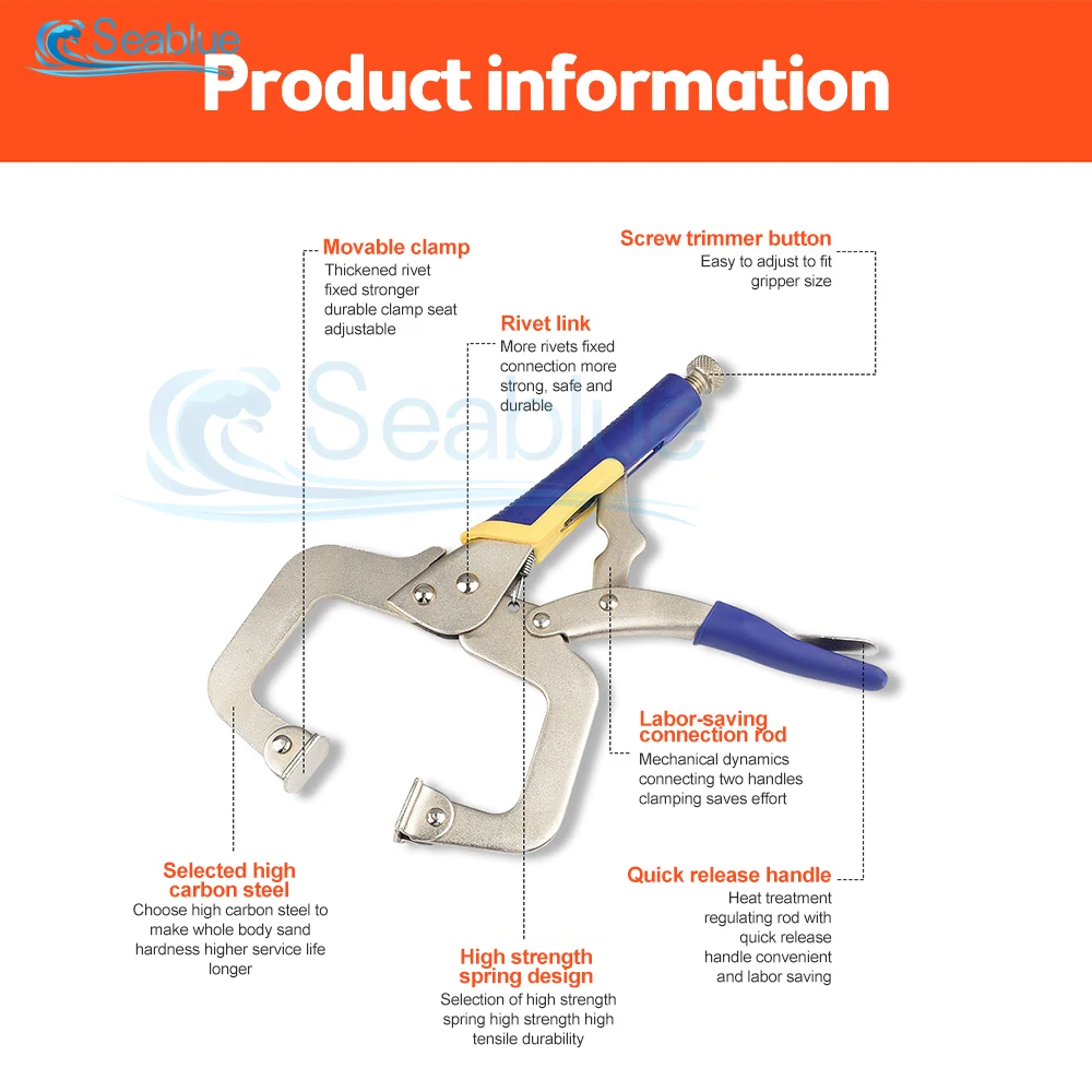 Fix Plier Locator C Clamp weld Clip Woodwork Grip Vise Lock Jaw Alloy Steel Hand tool Swivel Pincer Tong Tenon Pad Wood Work