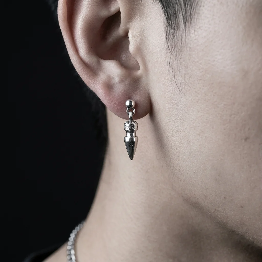 Punk sterling silver bullet earrings, personalized trendy eardrops, Japanese and Korean hip-hop style all-silver stud earrings
