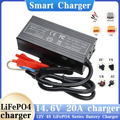 14.6V 20A Lifepo4 배터리 고속 충전기 4S 12 볼트 철 인산염 LFP 태양계 충전기 용 12V 20A XT60 XT90 커넥터