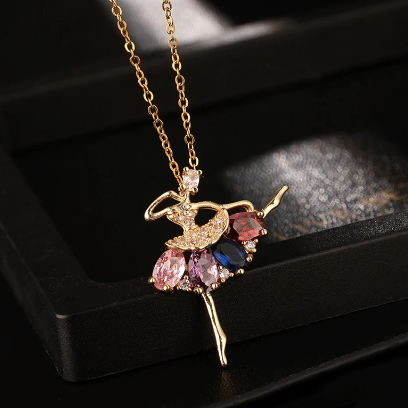 Pendentifs d'ange de fille dansante en Zircon coloré, colliers frais et doux en cuivre, bijoux à la mode