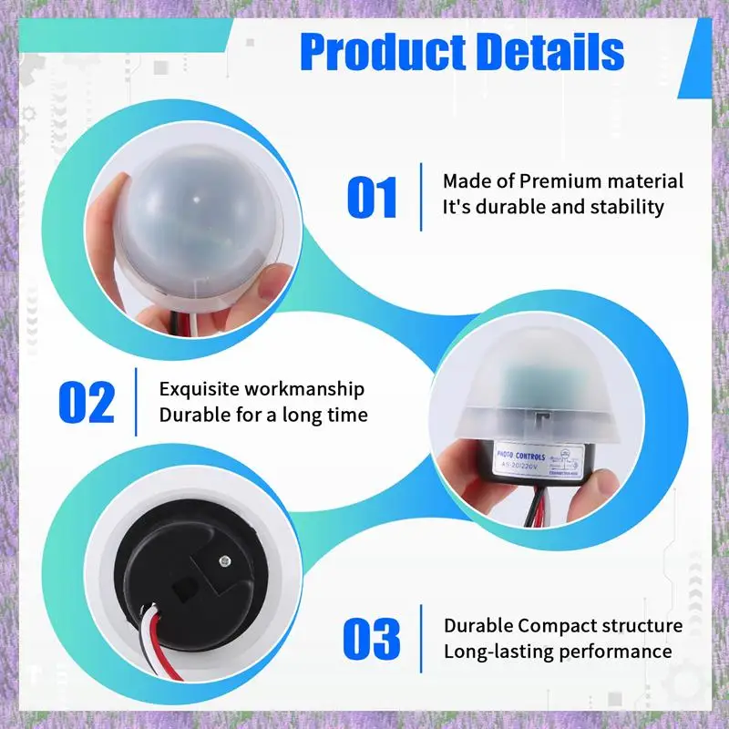 

2025 Новый автоматический фотоэлемент с автоматическим включением и выключением, переключатель уличного фонаря C переменного тока 220 В, 50-60 Гц, 10 А, фотопереключатель с фотопереключателем, сенсорный переключатель