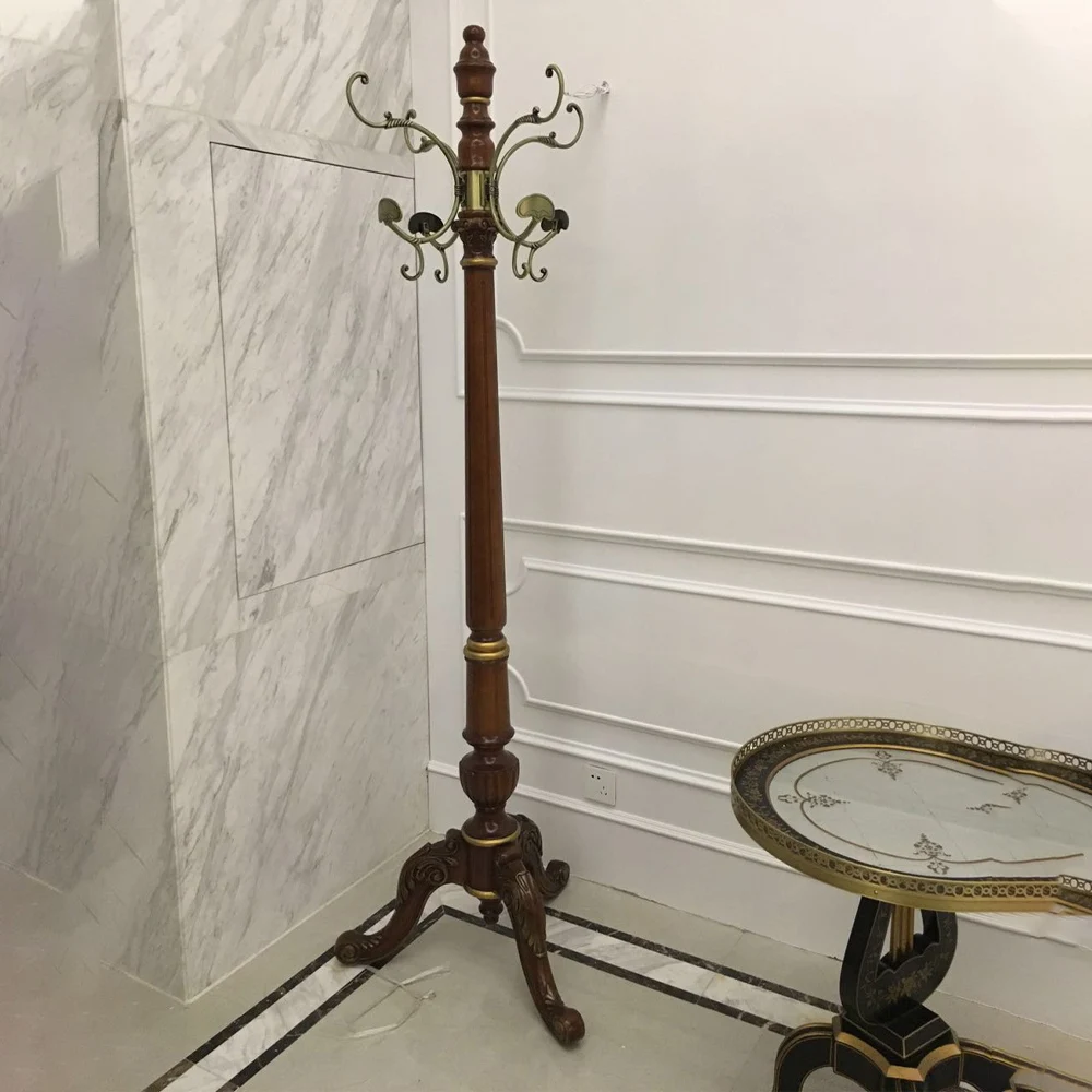 Rubber Wood Household Hat and Coat Stand Floor-standing Hanger with 12 Hooks and Triangular Base  to Hang Hats Jackets Bags
