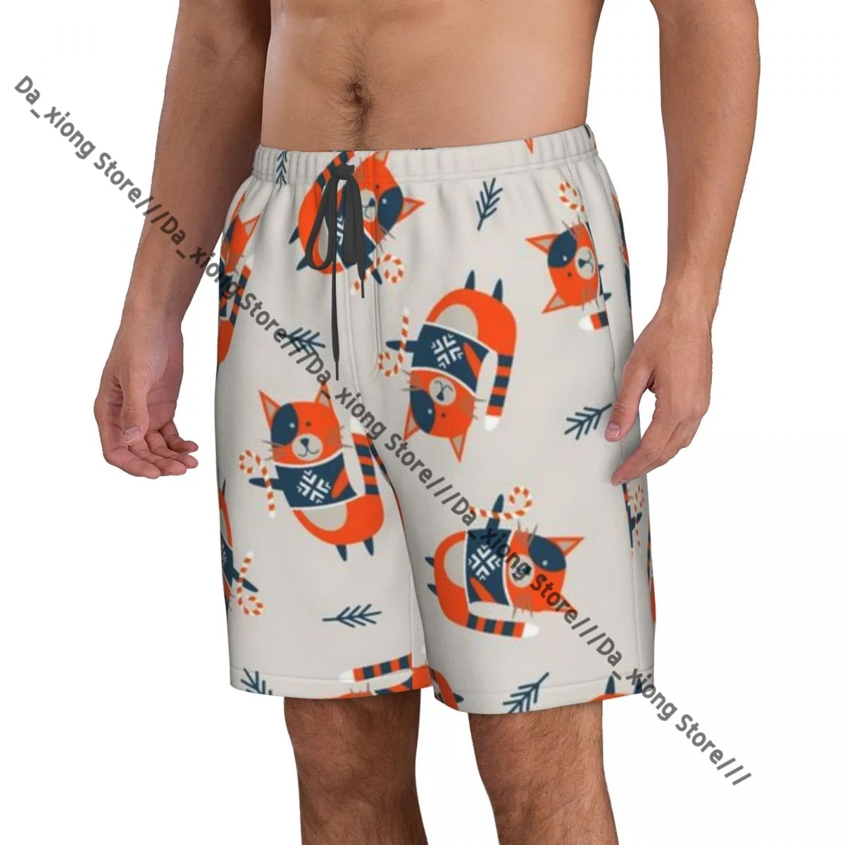 Men Beach Short Quick-drying Swimming Trunk Winter Cute Cats Dressed In Knitted Warm Swimwear Swimsuit Bathing Shorts