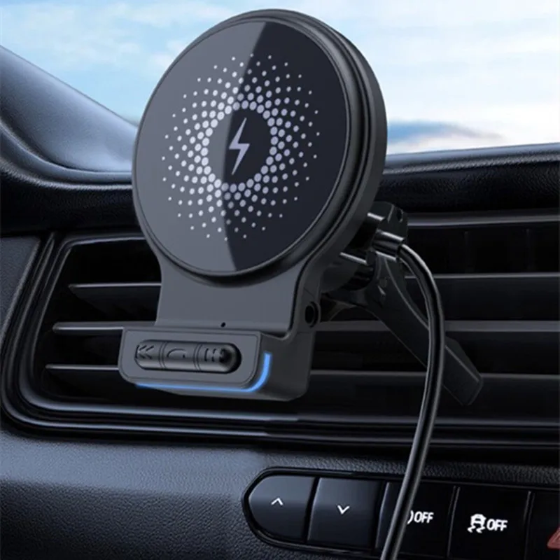 

15W Magnetic Car Holder Induction Charger For Samsung iPhone 12 13 14 15 Magsafe Vehicle Charging Cradle Macsafe With Bluetooth