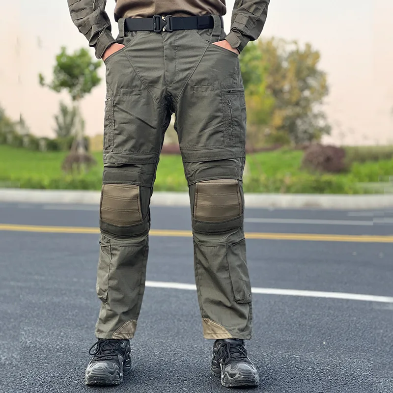 FPRO Tactical Pants Men Wear Resistant Multifunctional Pocket with Knee Protectors Trousers Camouflage Casual Loose Pants Male