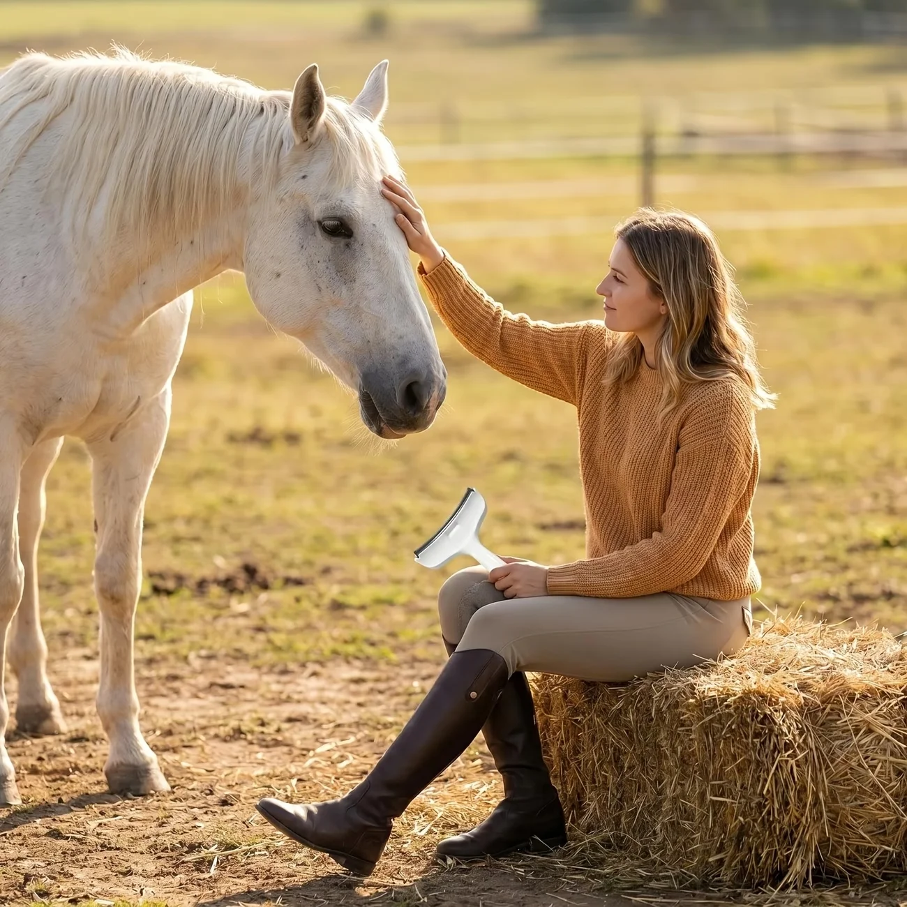 2Pcs Horse Grooming Brush Set Shedding Brush And Finger‑Style Brush For Horses Ponies Heavy‑Duty Winter Coat Care