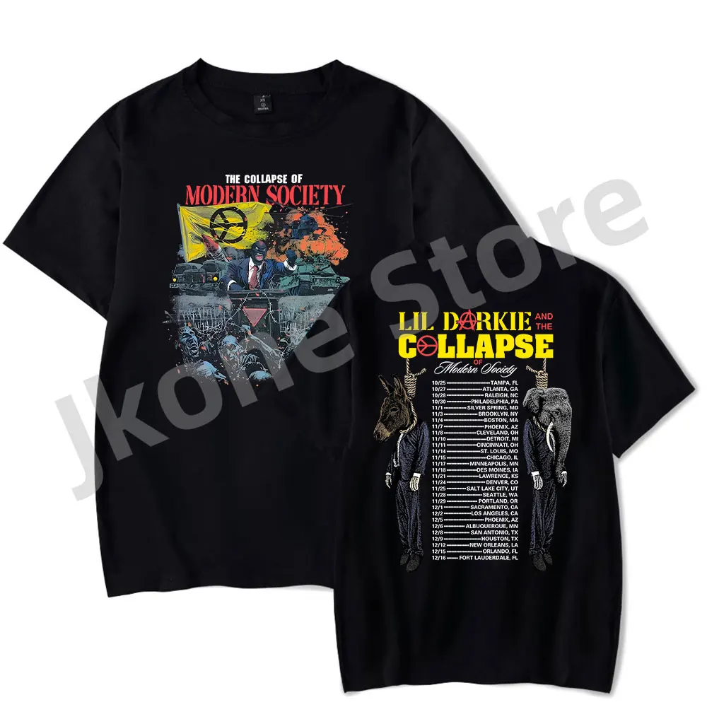 Lil Darkie T-shirts Collapse of Modern Society Tour Merch Women Men Fashion Casual Short Sleeve Tee