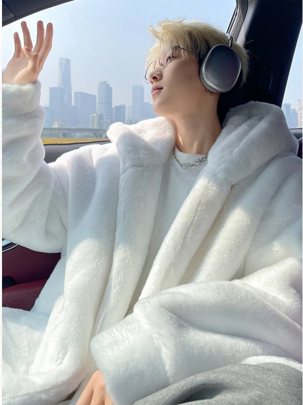 

Мужская зимняя куртка из овечьей шерсти с утеплением, молодежная модная длинная куртка на молнии с капюшоном, повседневная, для защиты от холода