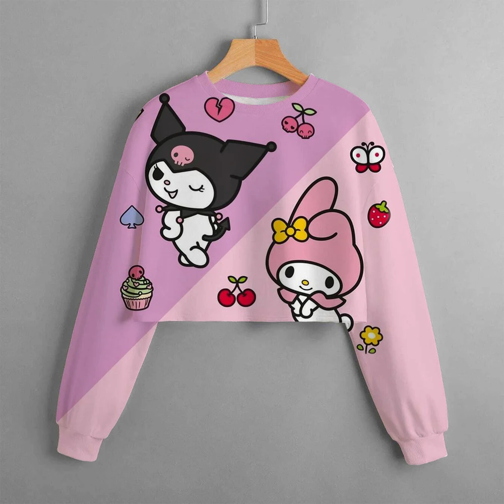 

Kids Girls Hello Kitty Kuromi Hoodies Long Sleeve Sweatshirts Children Spring Autumn 3-14 Years Old Cartoon Casual Hooded Tops