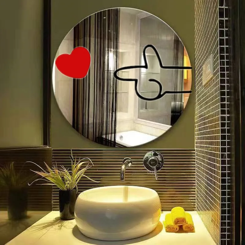 

Creative Round Wall Mirror With Love Heart Sticker 30CM Circle Mirrors Home Kitchen Restaurant Store Originality Decoration